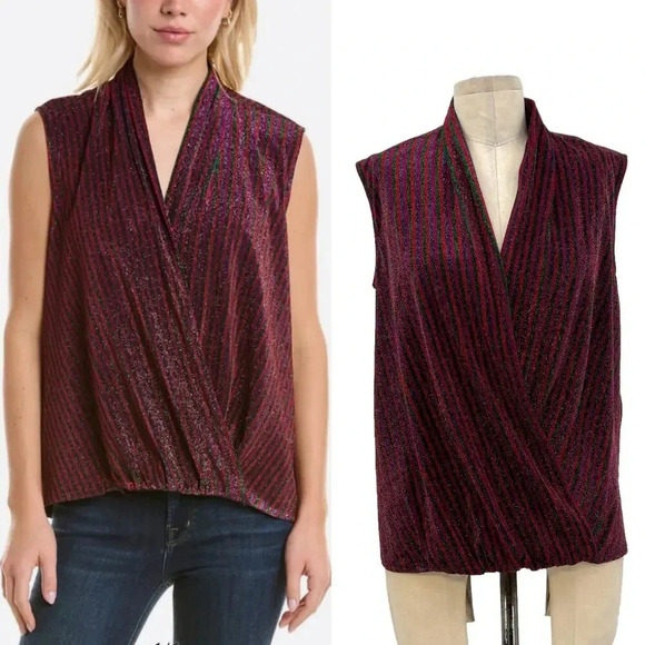 Trina Turk Sophie Top Rainbow Glitter Metallic Sleeveless‎ Surplice Size Medium - Picture 1 of 12